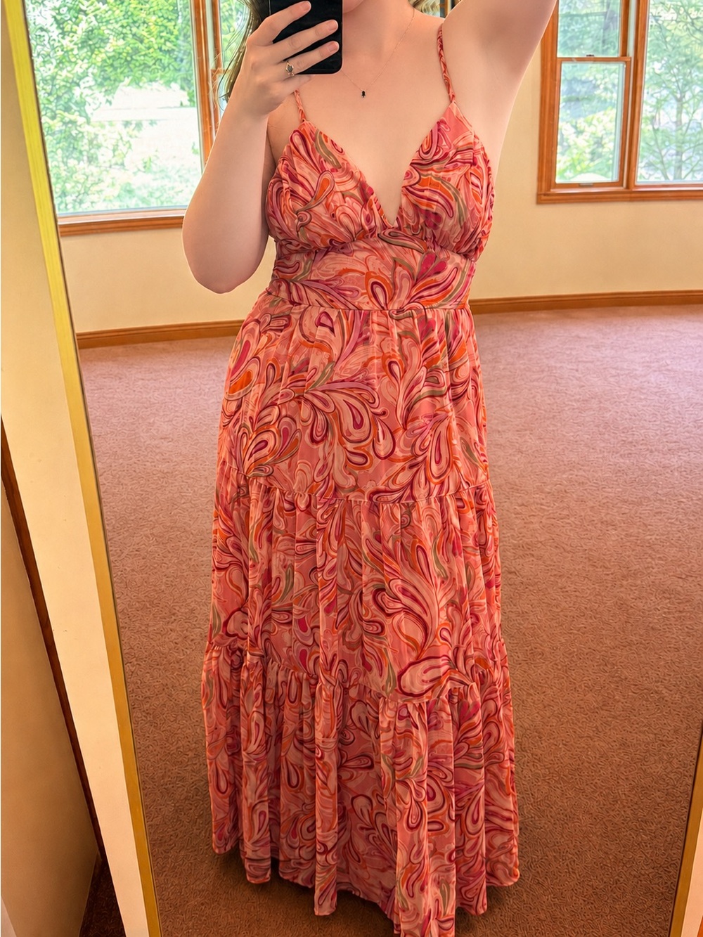 Jessica Simpson Pink Swirl Tiered Maxi Dress